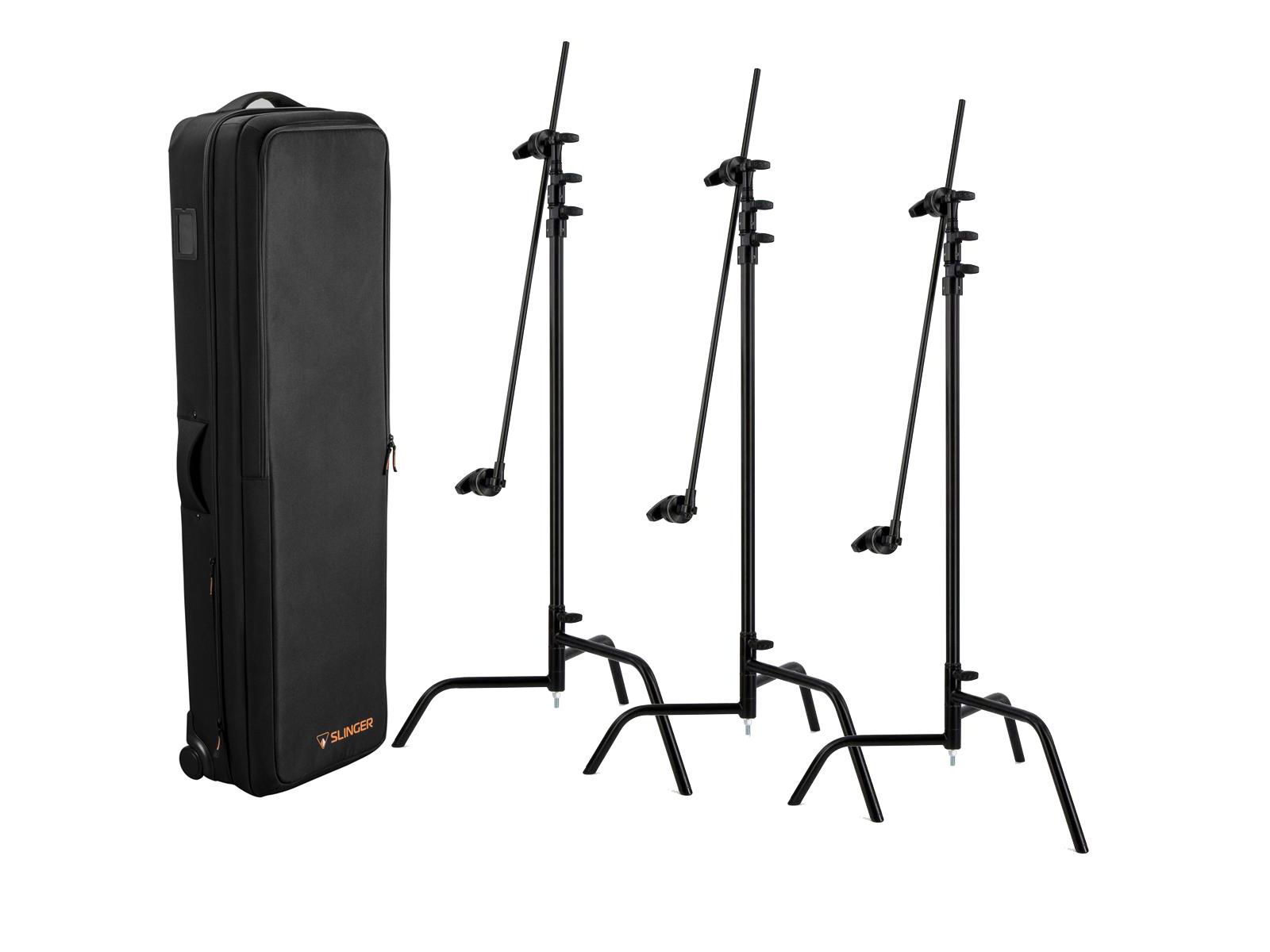 Matthews 40" C+ Stand with Turtle Base, Black, 3-Pack, w/Slinger L6 BigBag