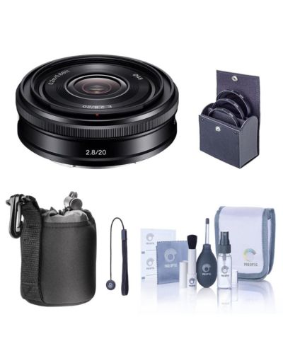 Sony E 20mm f/2.8 Lens for Sony , Bundle with 49mm Filter Kit, Lens Case, Cleaning Kit, Lens Cap Tether