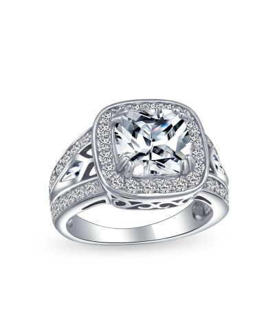 Помолвочное кольцо Bling Jewelry Art Deco Style 3CTW CZ Halo Cushion Cut Sterling Silver