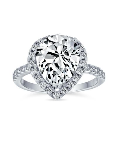 Bling Jewelry 7CT Halo CZ Solitaire Teardrop Statement Engagement Ring Gold Plated .925 Sterling Silver