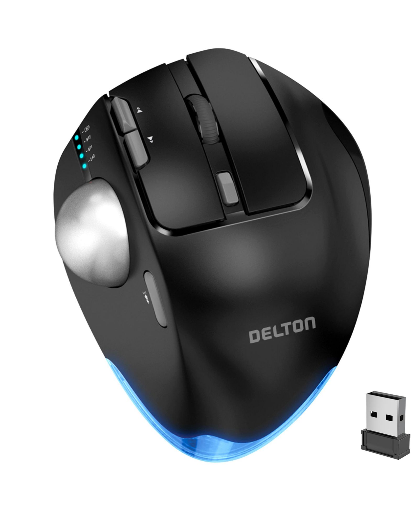 Delton T100 Wireless Ergonomic Trackball Mouse for PC/Mac/iOS