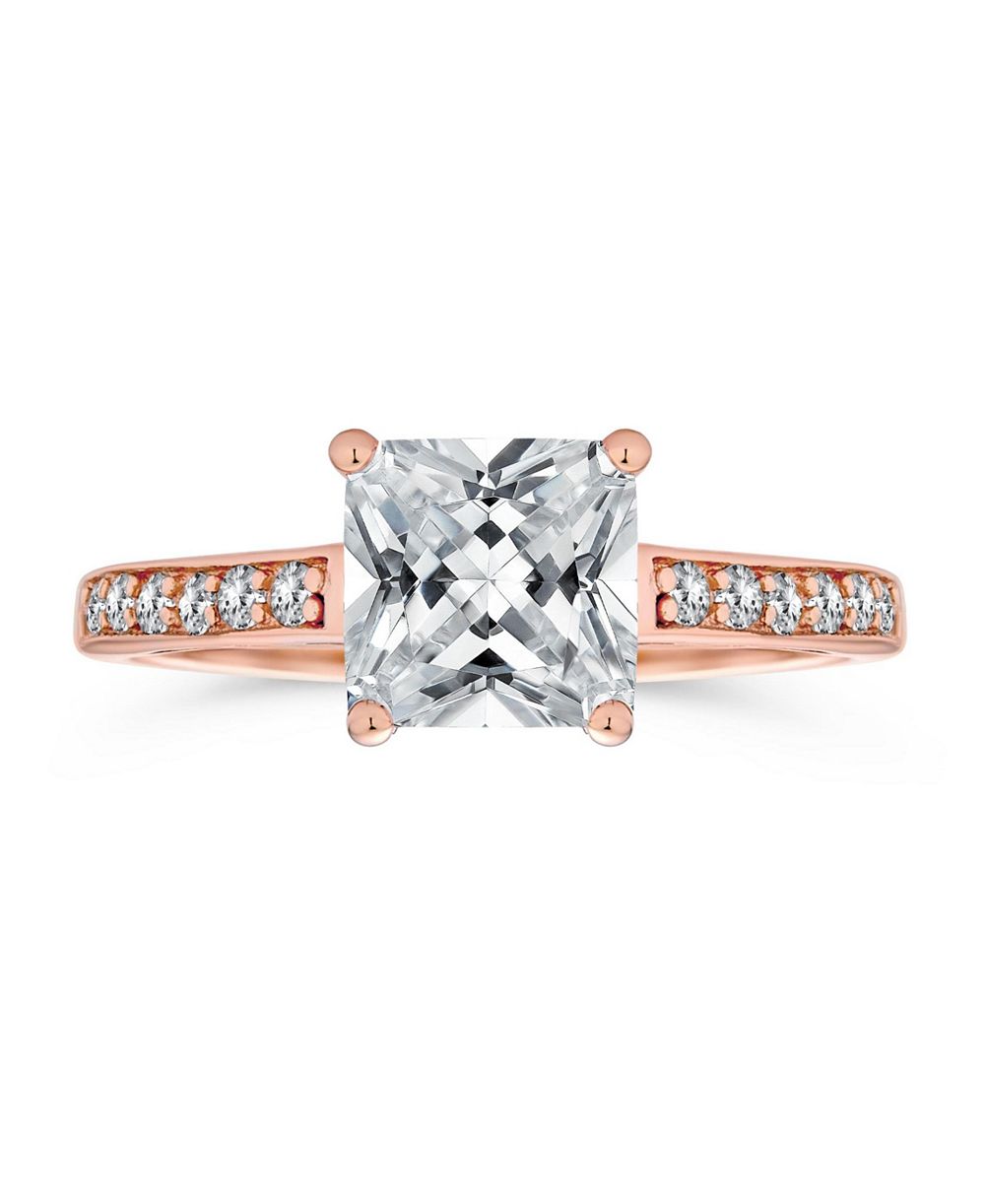 Кольцо помолвочное Bling Jewelry Classic 2.5CT Princess Cut CZ Solitaire Rose Gold Plated Sterling Silver