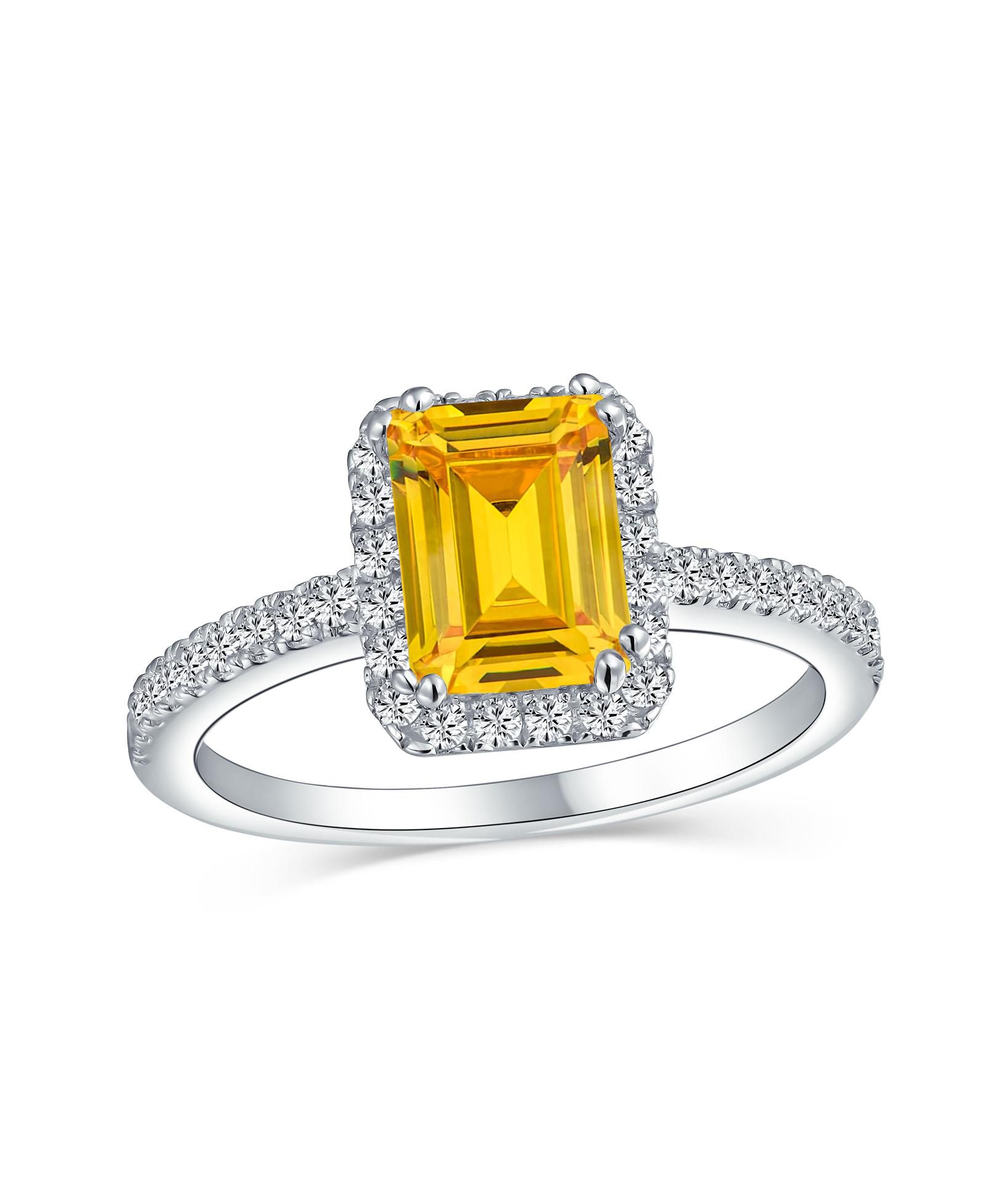 Помолвочное кольцо Bling Jewelry Art Deco Style Halo CZ Emerald Cut