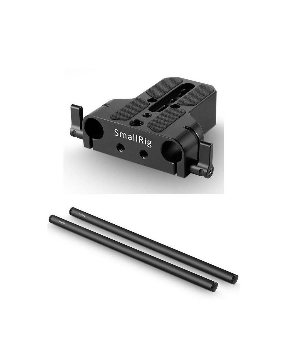SmallRig Baseplate with Dual 15mm Rod Clamp - M12 Thread, With SmallRig 15mm Black Aluminum Alloy Rod Pair