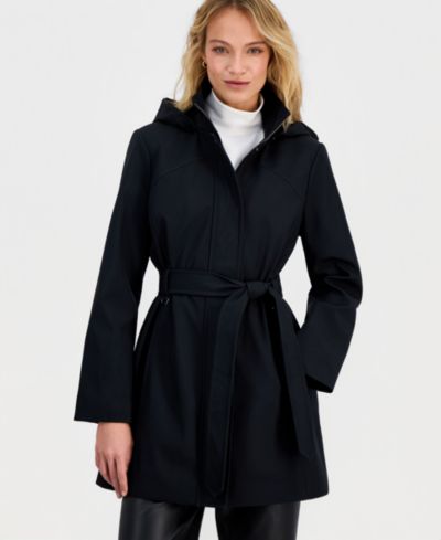 Calvin Klein Women's Belted Hooded Zip-Front Raincoat