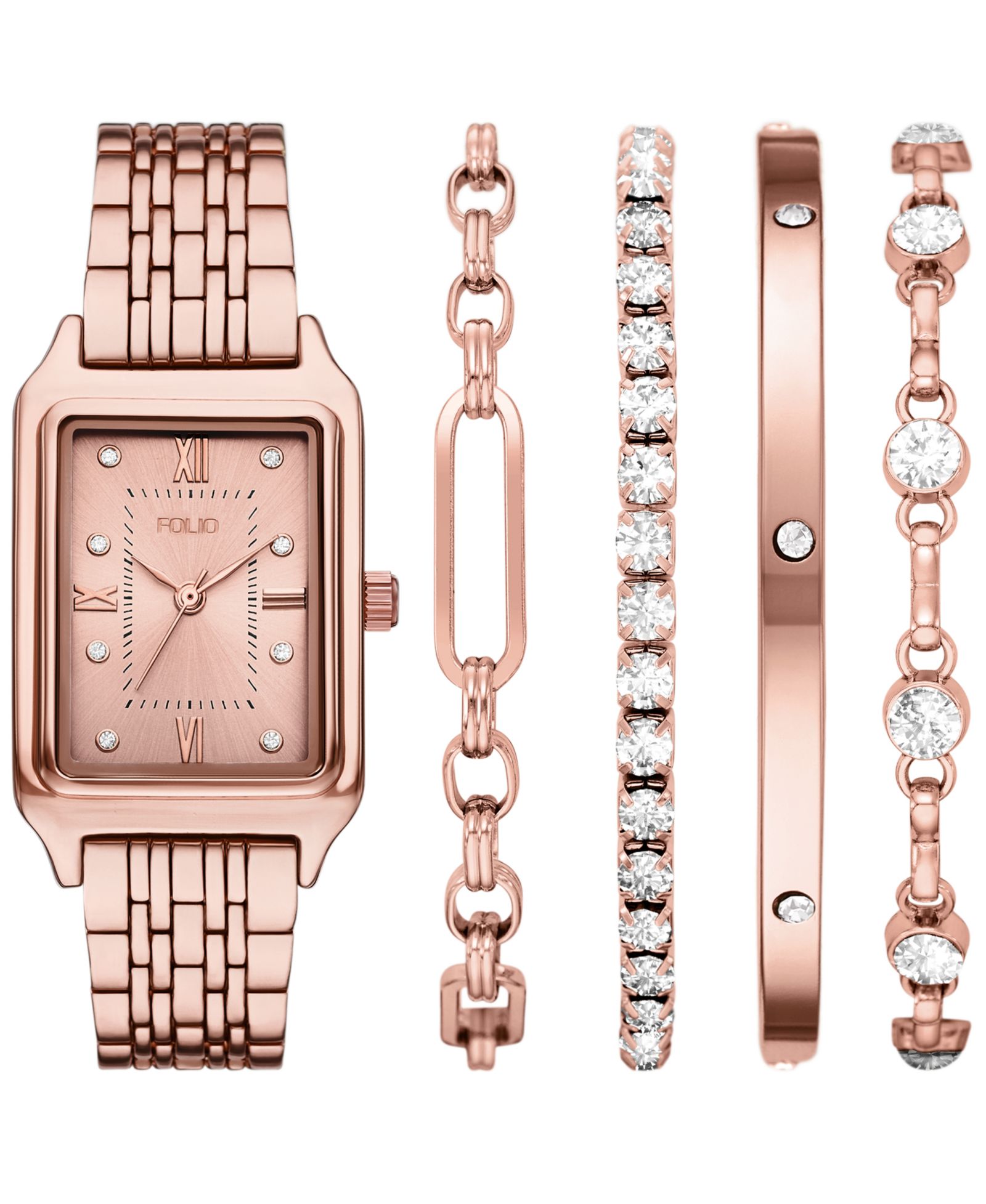 Folio Women's Quartz Three-Hand Rose Gold Alloy Watch Set, 30mm