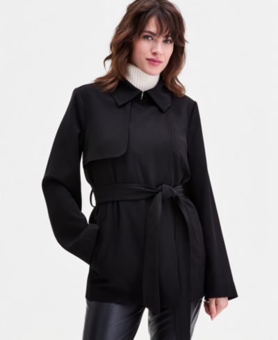 Calvin Klein Women's Short Belted Crepe Trench Coat