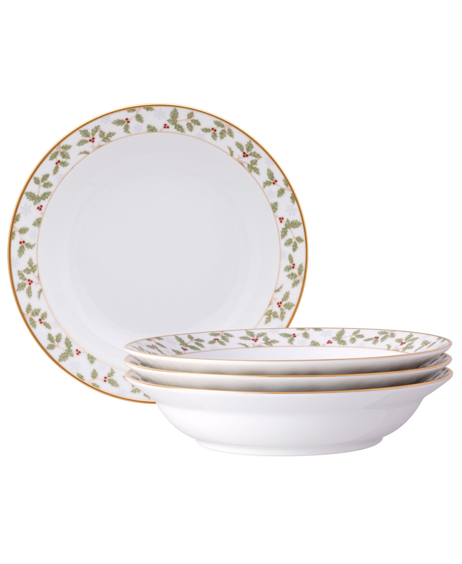 Noritake Holly & Berry Gold набор из 4 обеденных мисок с каймой, 10", 25 oz.