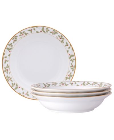 Noritake Holly & Berry Gold Set of 4 Rim Dinner Bowls, 10", 25 oz.