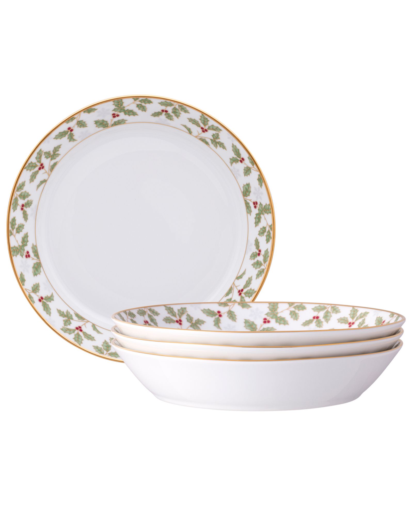 Noritake Holly & Berry золотой набор из 4 обеденных чаш, 9-3/4", 43 oz.