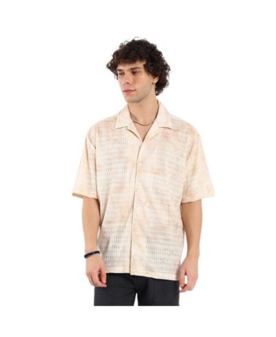 Мужская рубашка Campus Sutra Tan Brown & Ivory White Faded Woven Oversized