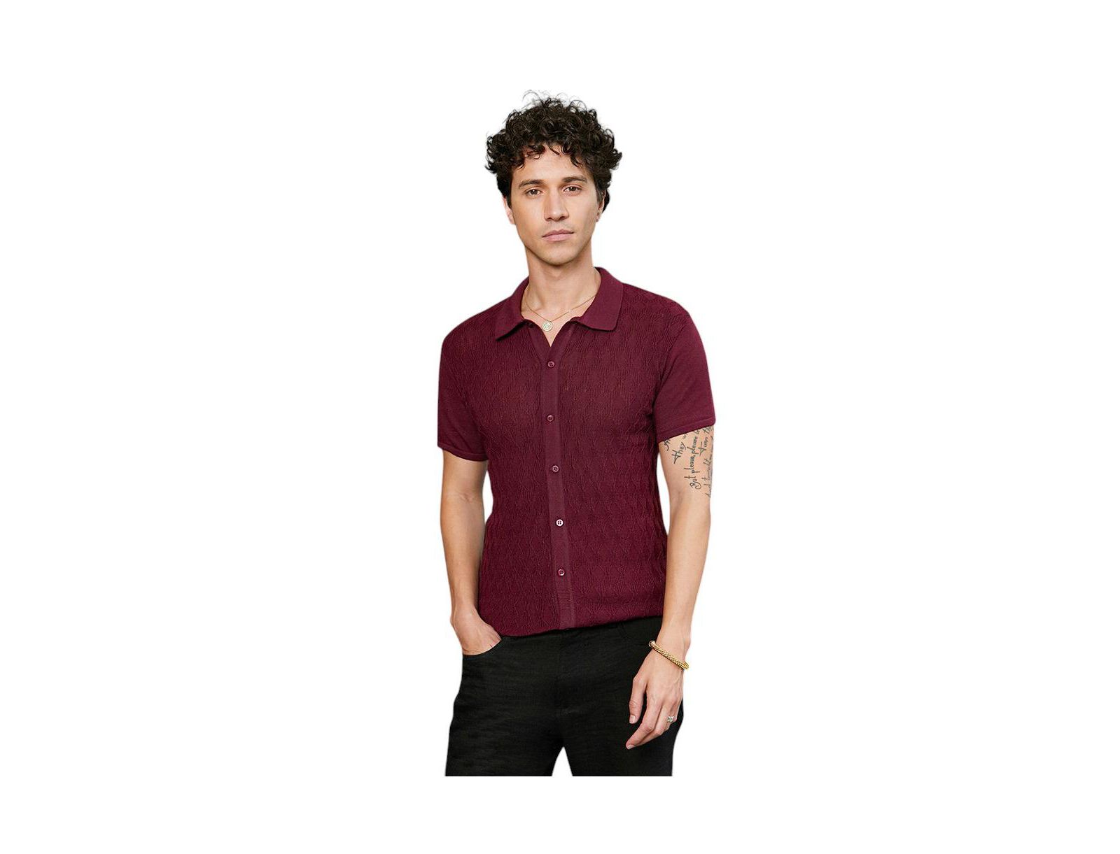 Campus Sutra Men's Argyle-Knit Slim-Fit Shirt