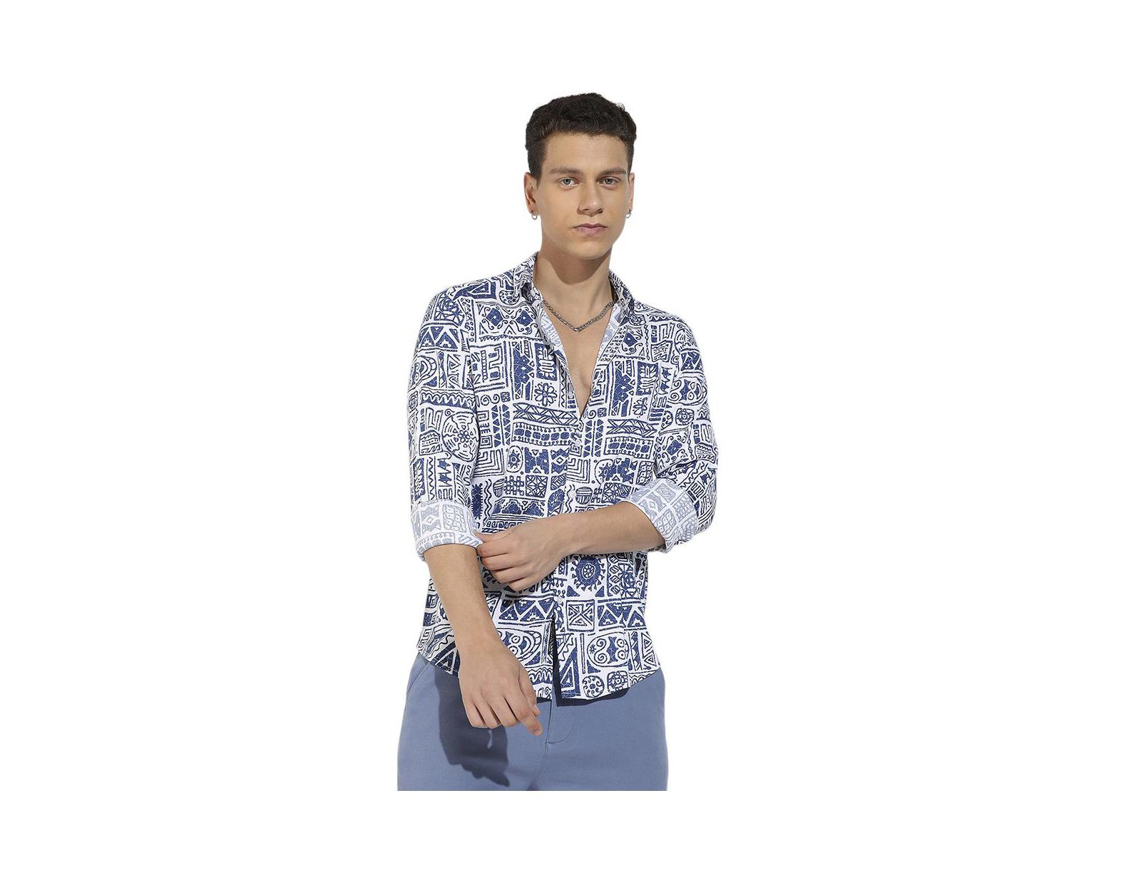 Campus Sutra Men's Contrast Aztec Shirt