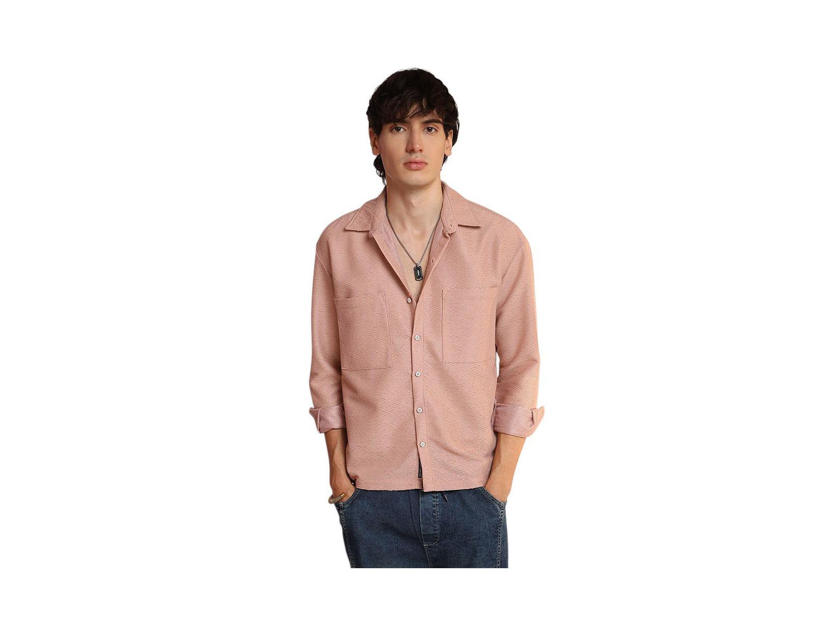 Campus Sutra Men's Chevron-Woven Utility Shirt