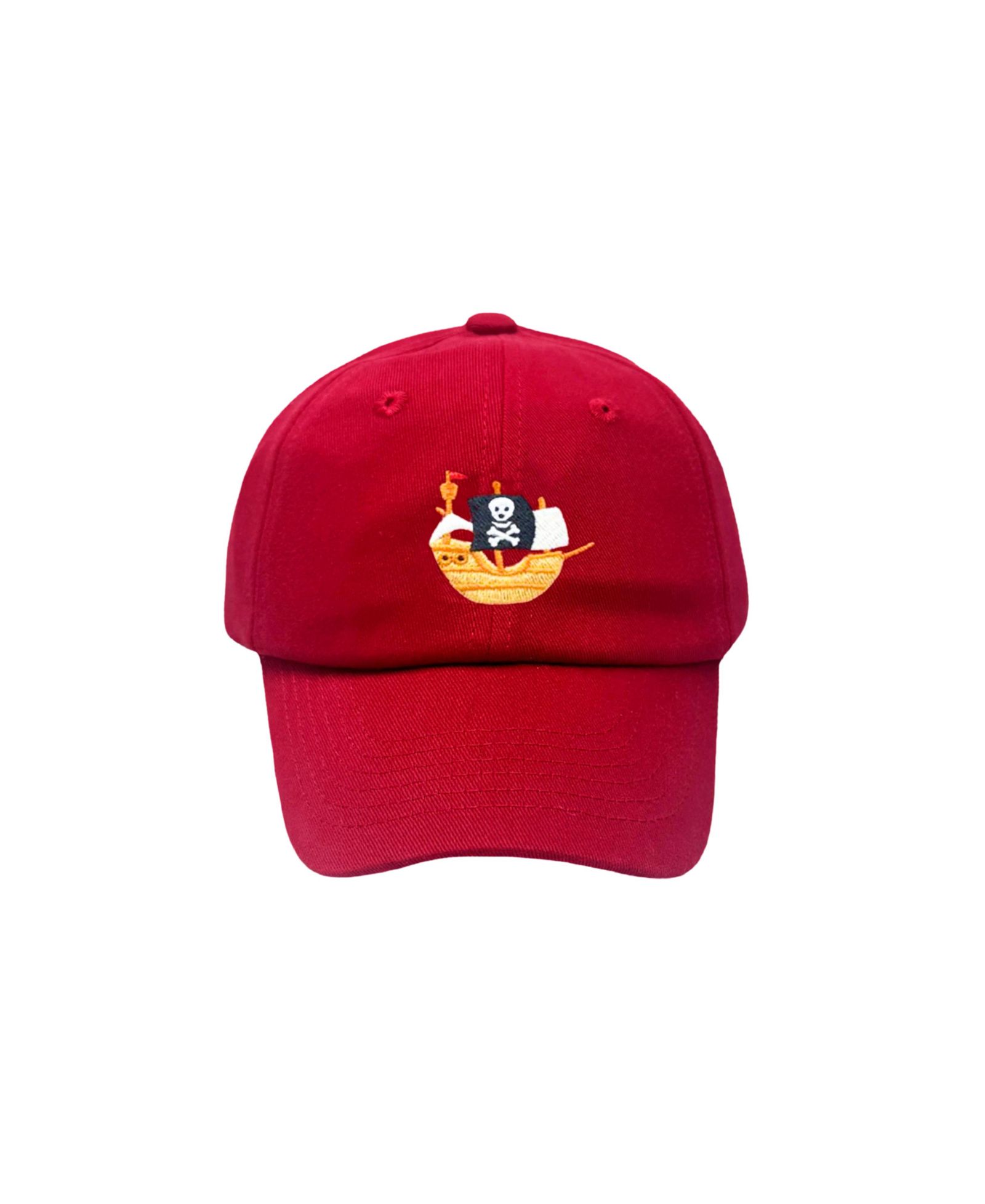 Bits & Bows Toddler Pirate Ship Twill Baseball Hat in Red