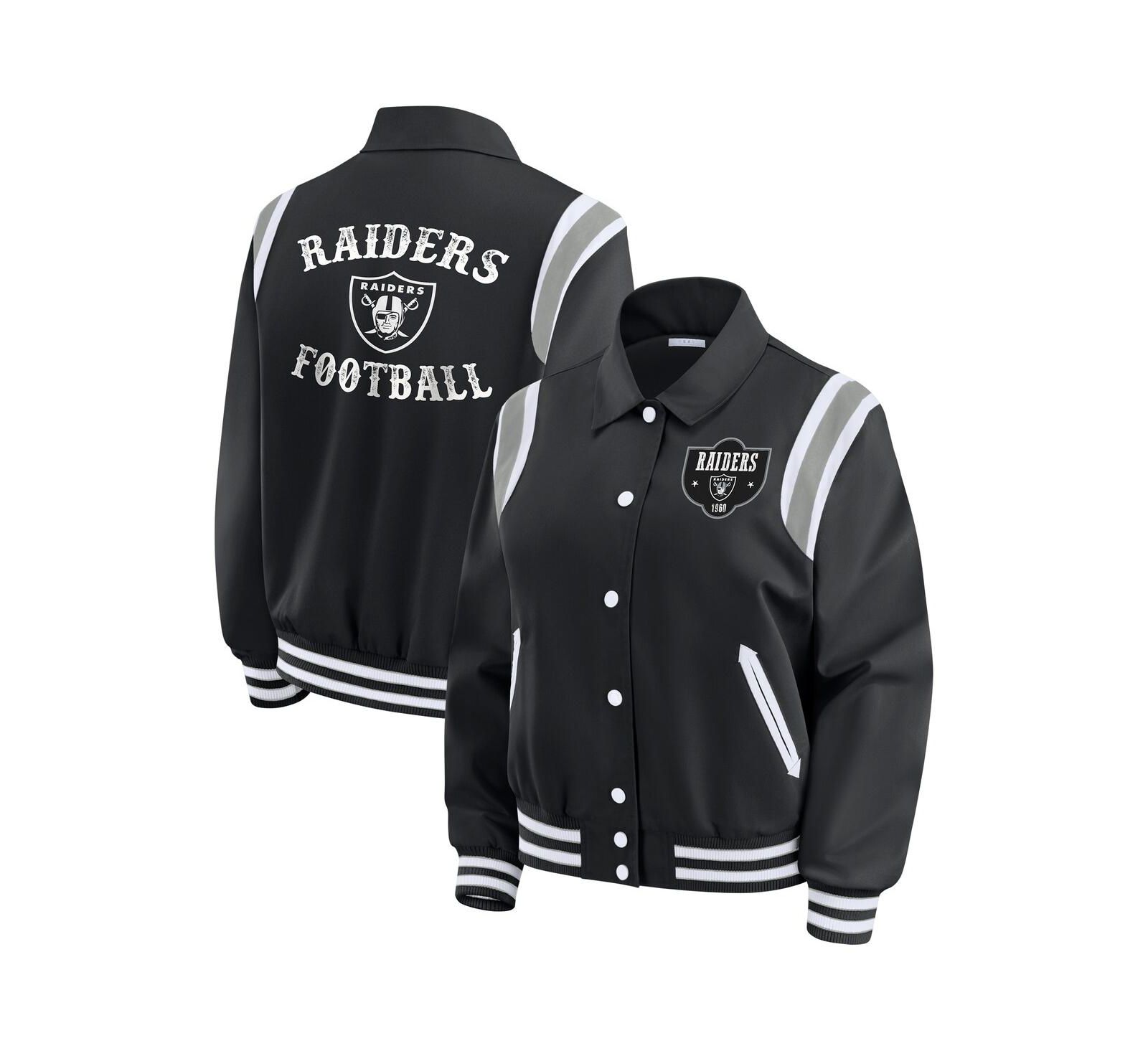 WEAR by Erin Andrews Women's Black Las Vegas Raiders Varsity Lightweight Full-Snap Jacket
