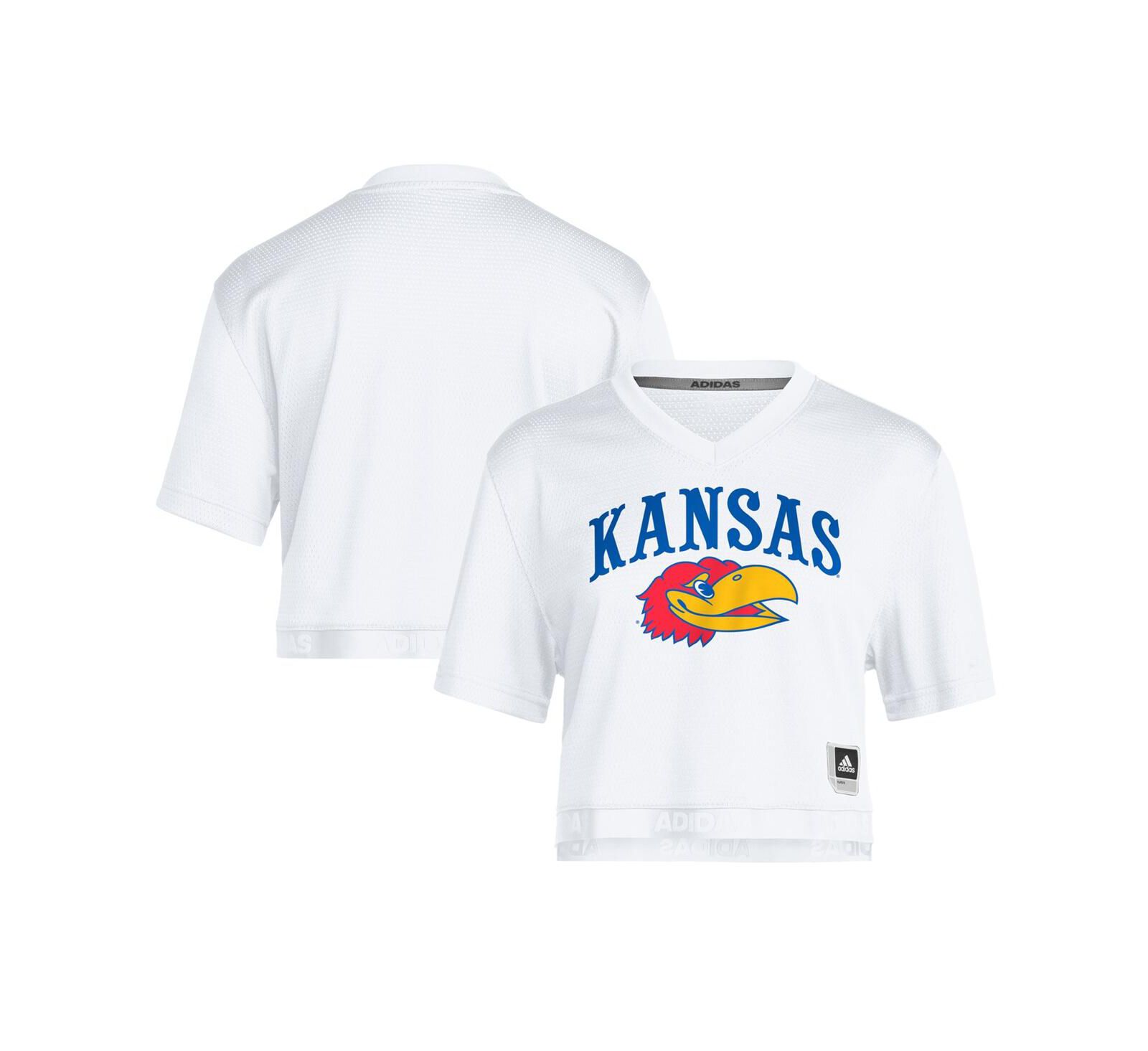 Adidas Women's White Kansas Jayhawks White Out Cropped T-Shirt