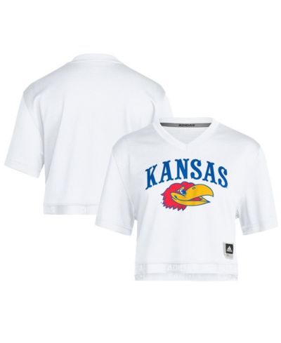 Adidas Women's White Kansas Jayhawks White Out Cropped T-Shirt