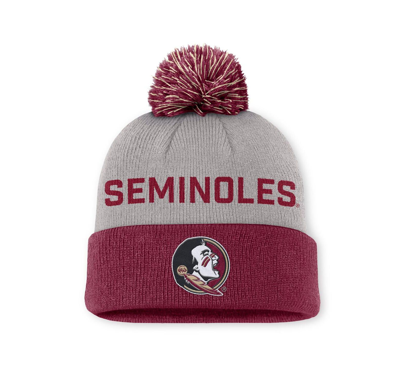 Nike Men's Gray/Garnet Florida State Seminoles Primetime Peak Cuffed Knit with Pom Hat