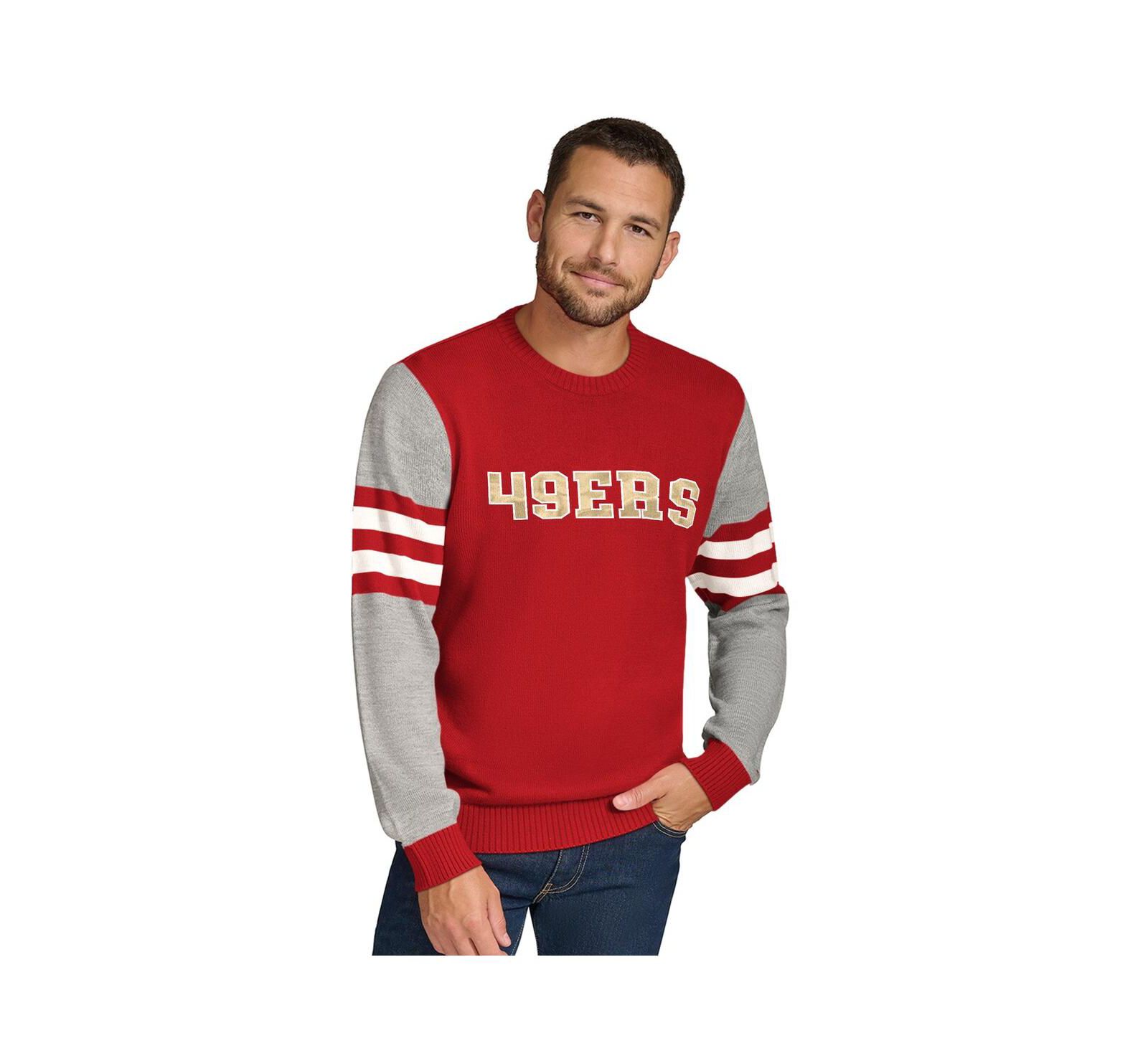 Tommy Hilfiger Men's Scarlet/Heather Gray San Francisco 49ers Acrylic Crewneck Pullover Sweatshirt