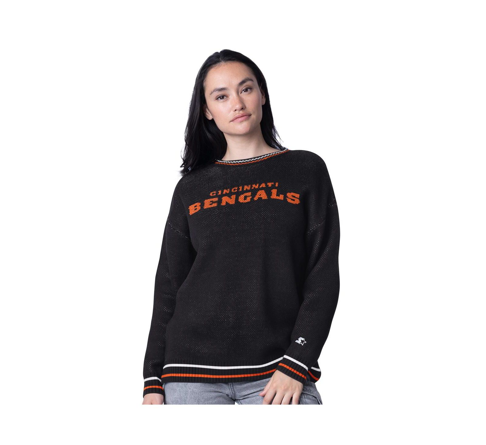 Starter Women's Black Cincinnati Bengals Oversized on the Ball Intarsia Knit Pullover Sweater