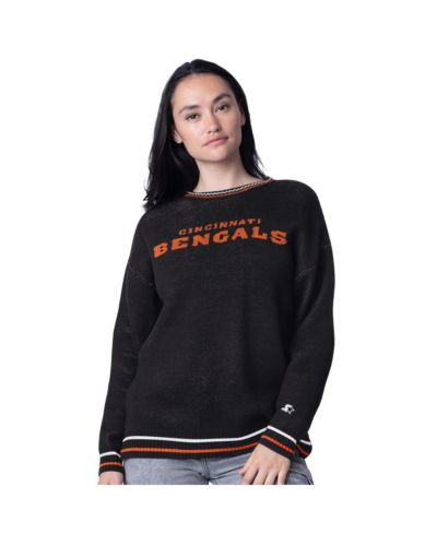 Женский оверсайз свитер Starter Black Cincinnati Bengals Oversized on the Ball Intarsia Knit Pullover