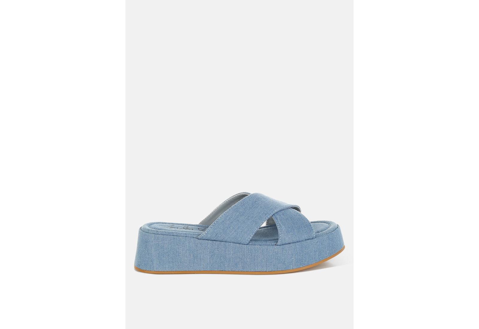 London Rag Womens Karbi Denim Flatform Slip Ons
