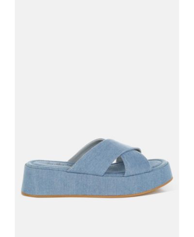 London Rag Womens Karbi Denim Flatform Slip Ons