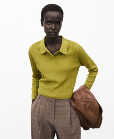 Mango трикотажный свитер Women's с воротником поло, в рубчик