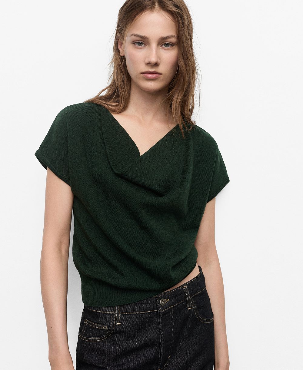 Mango Women's Draped Neckline Short-Sleeved Top