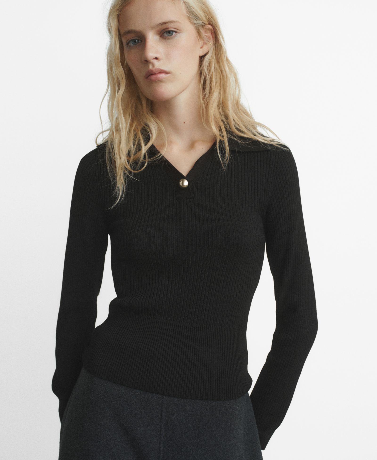Mango Women's Jewel Button Ribbed Sweater