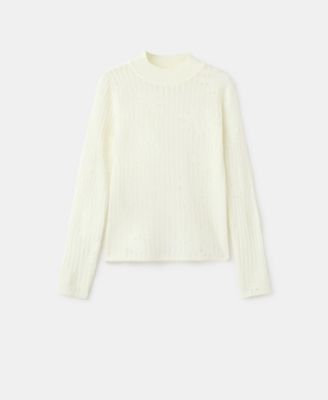 Mango Women's Openwork Knitted Floral Sweater