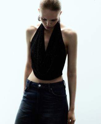 Топ Mango Женский Draped Crystal Neckline