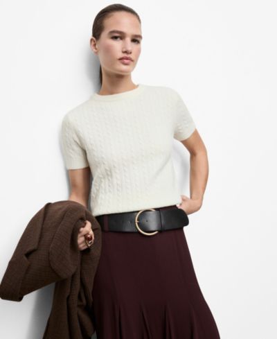 Mango Women's Short-Sleeved Cable-Knit Sweater