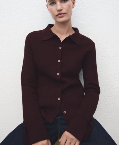 Mango Women's Shirt Collar Cardigan Sweater