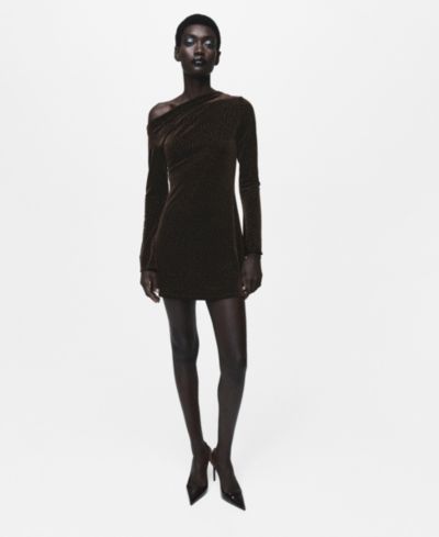 Платье Mango Women's Shiny Details Asymmetrical Velvet