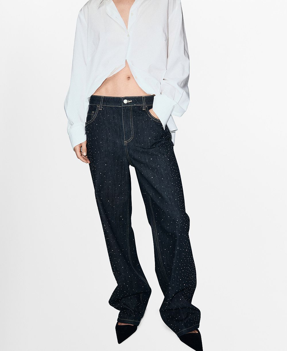 Женские джинсы Mango Straight Rhinestone Detail