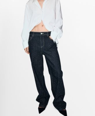 Женские джинсы Mango Straight Rhinestone Detail