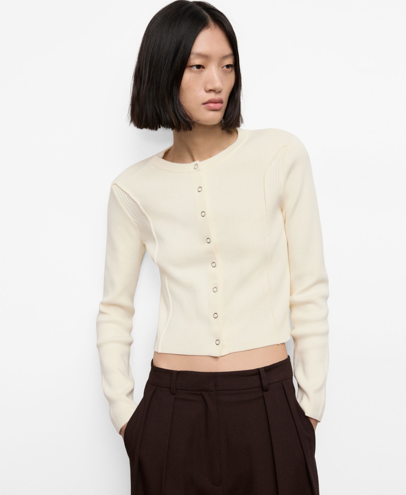 Mango Women's Ribbed Knitted Cardigan Sweater