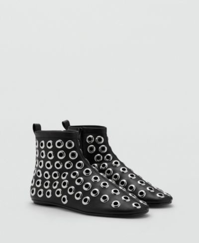 Женские кожаные ботильоны Mango Eyelets Leather-Effect Ankle Boots