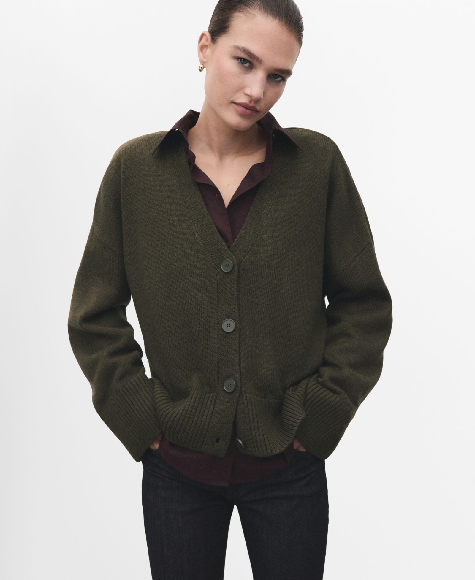 Mango Women's Oversized V-Neck Cardigan Sweater