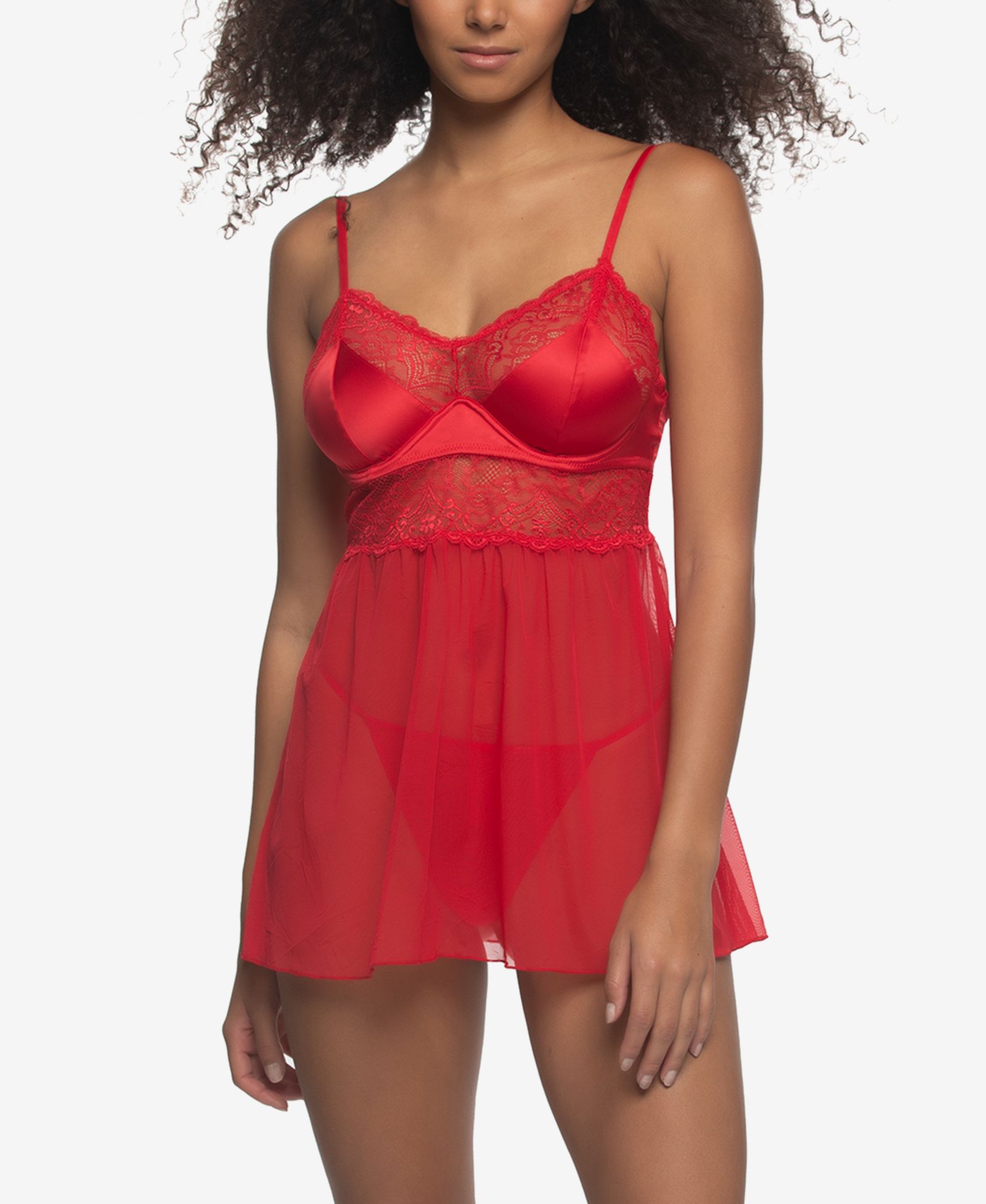 Jezebel Women's Heat Satin and Lace Babydoll Set