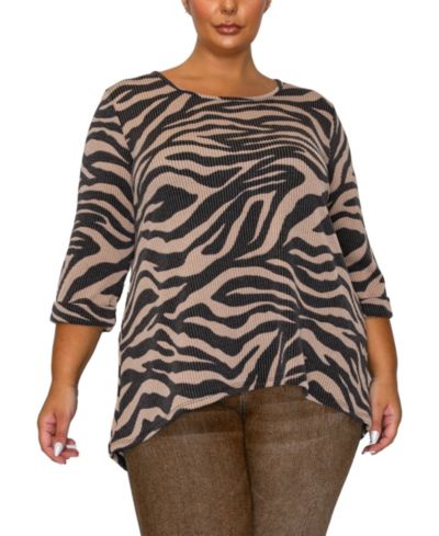 Женский топ COIN 1804 Plus Size Textured Zebra Button Back Top