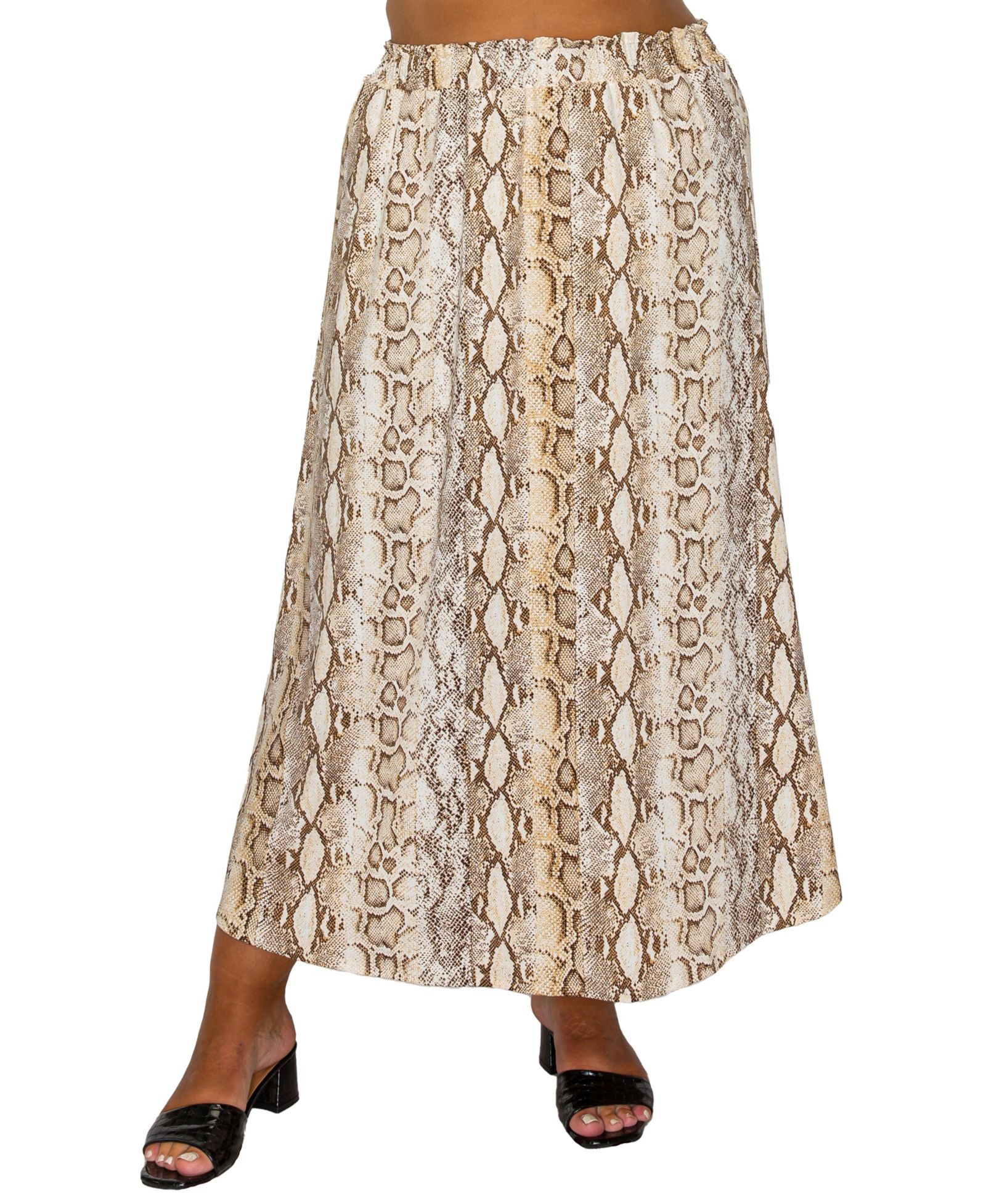 COIN 1804 Plus Size Python Elastic Waist Maxi Skirt