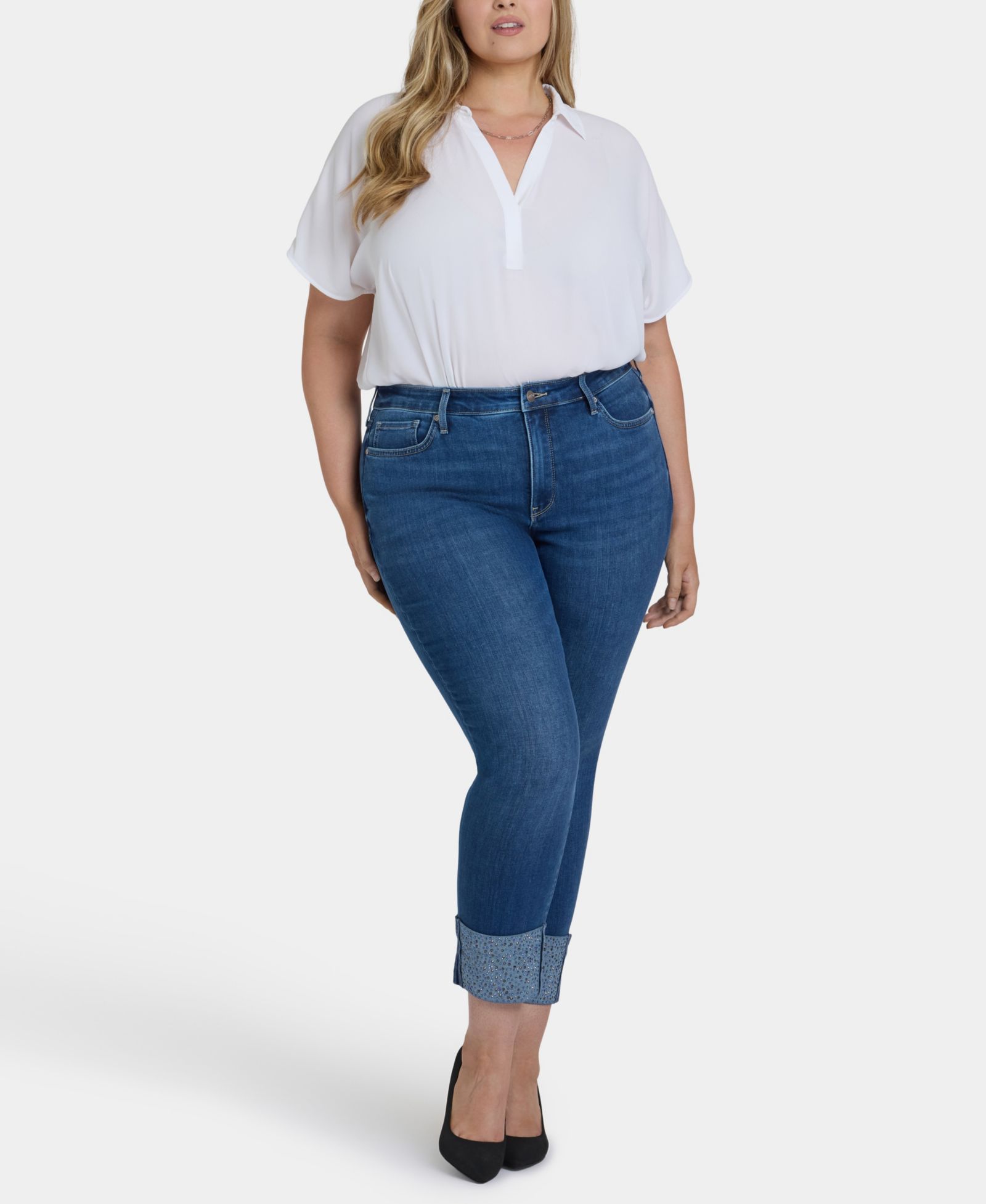 NYDJ Plus Size Sheri Slim Ankle Rhinestone Cuff Jeans