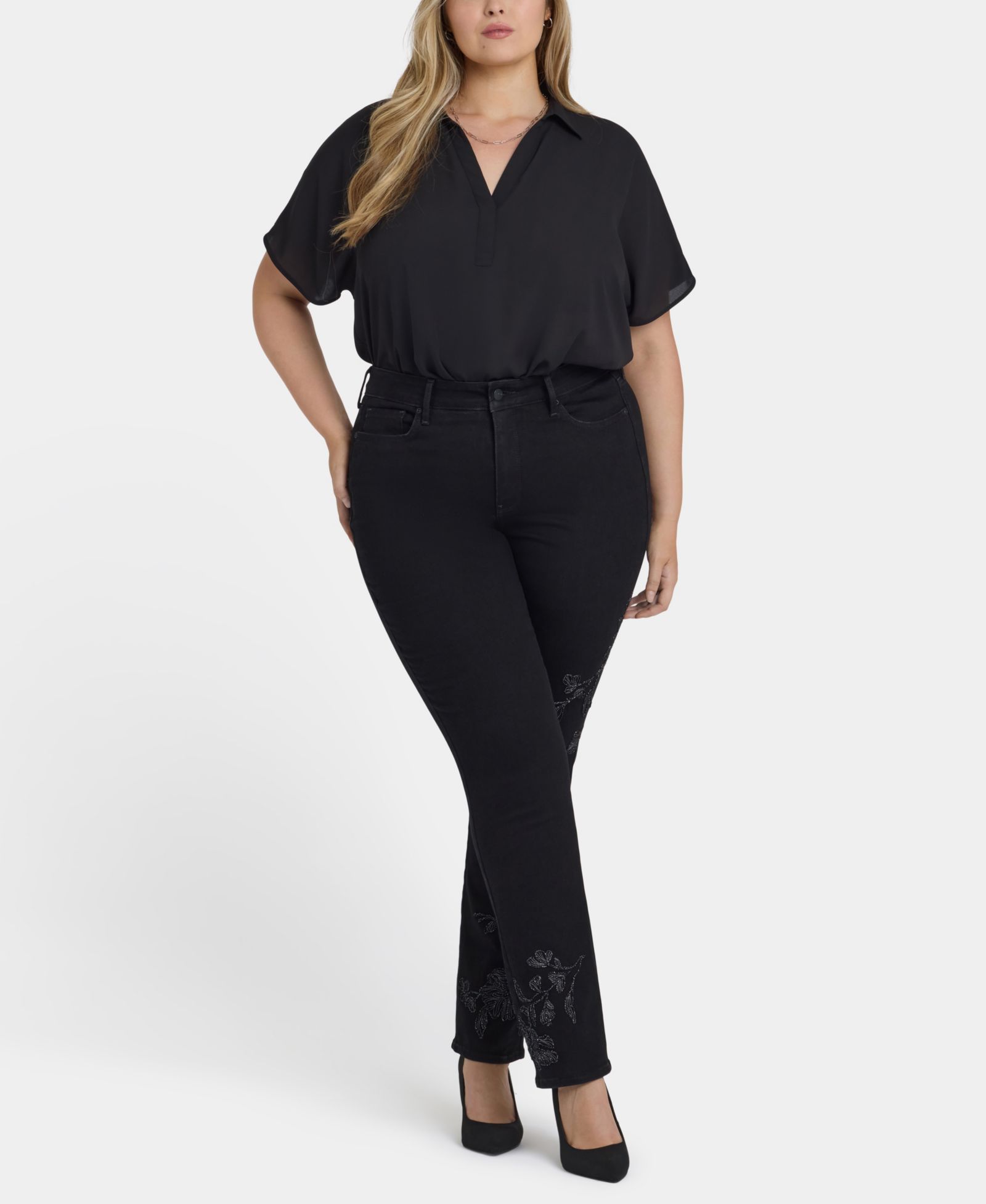 Джинсы NYDJ Marilyn Straight с вышивкой, Plus Size