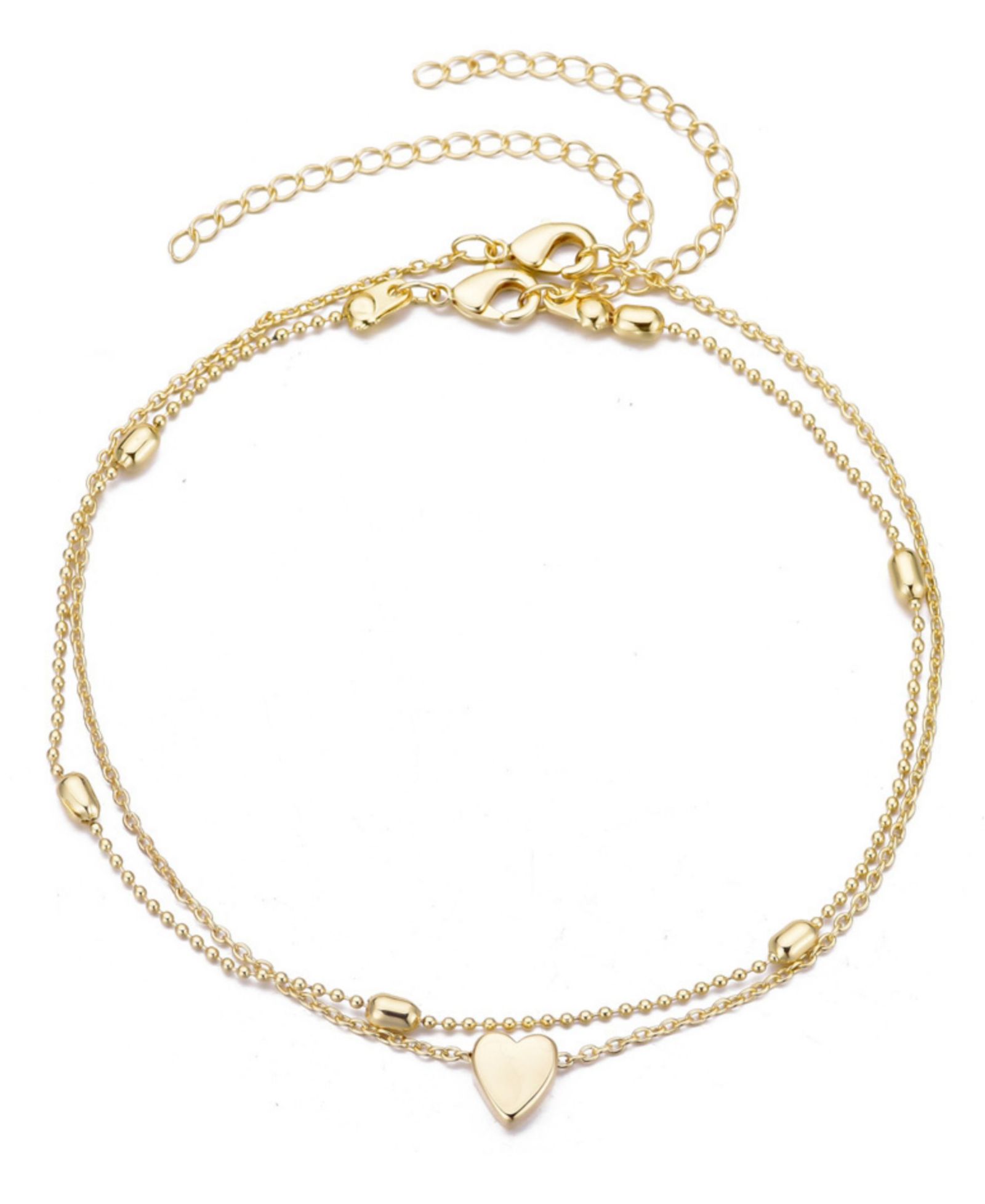 ADORNIA Gold Plated Heart Adjustable Anklet Set