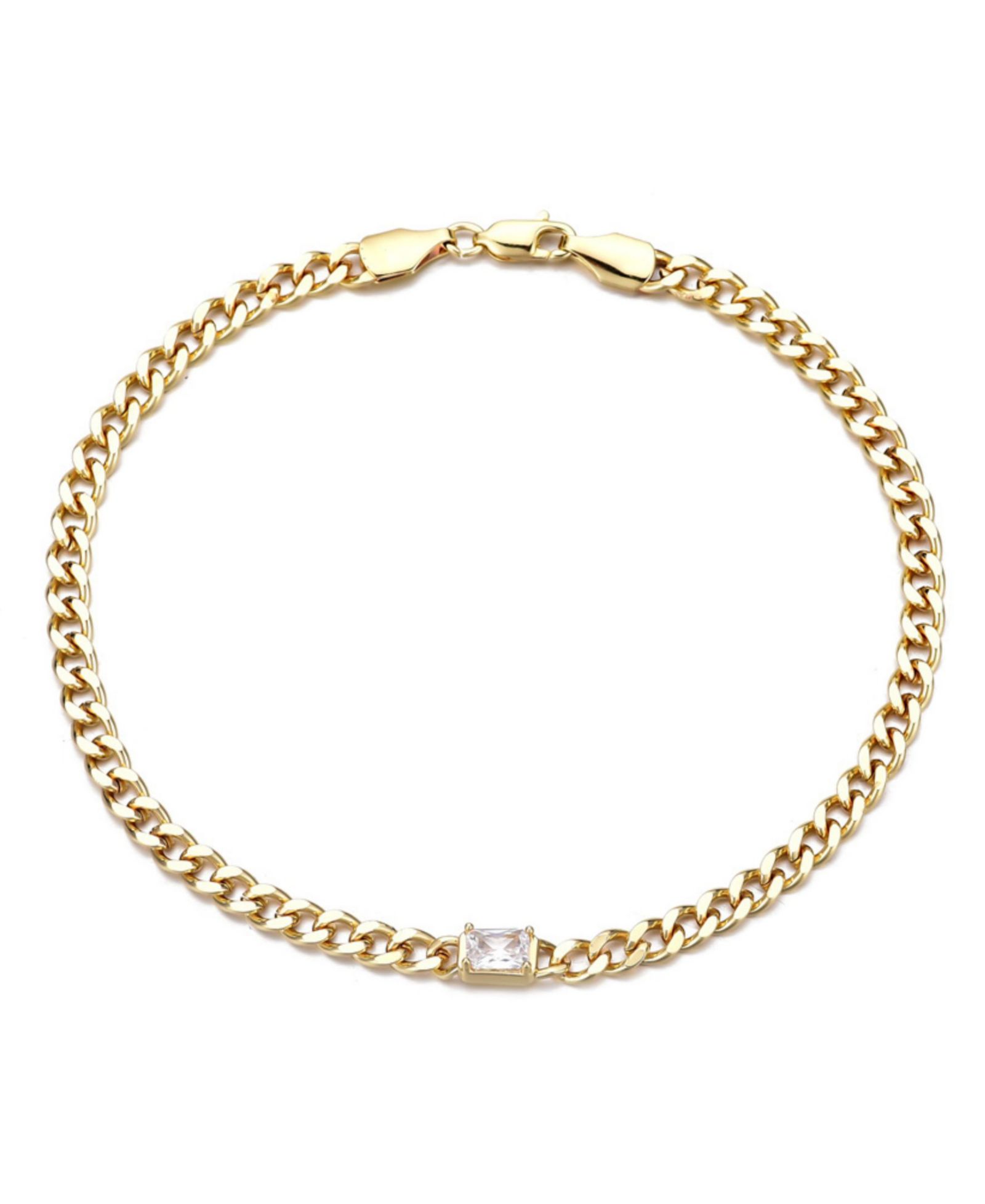 ADORNIA Gold Plated Crystal Curb Chain Anklet
