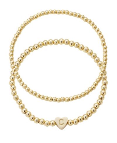 ADORNIA Gold Ball Bead Initial Bracelet Set