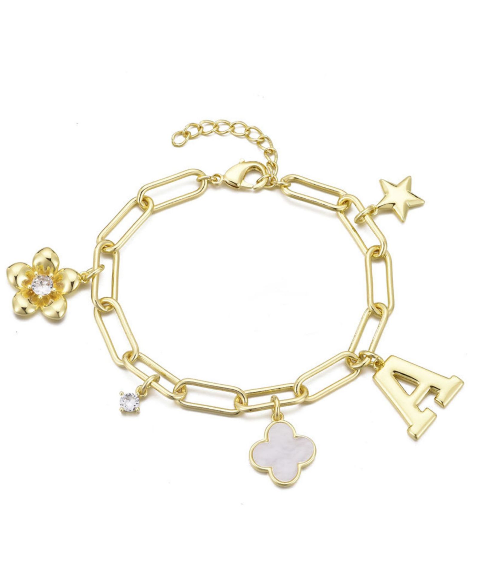 ADORNIA Gold Initial Chunky Charm Bracelet